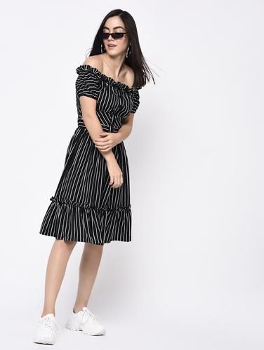 off shoulder striped dress - 15279951 - Very Small Image - 1
