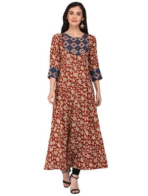 red rayon flared kurta - 15279976 - Standard Image - 1
