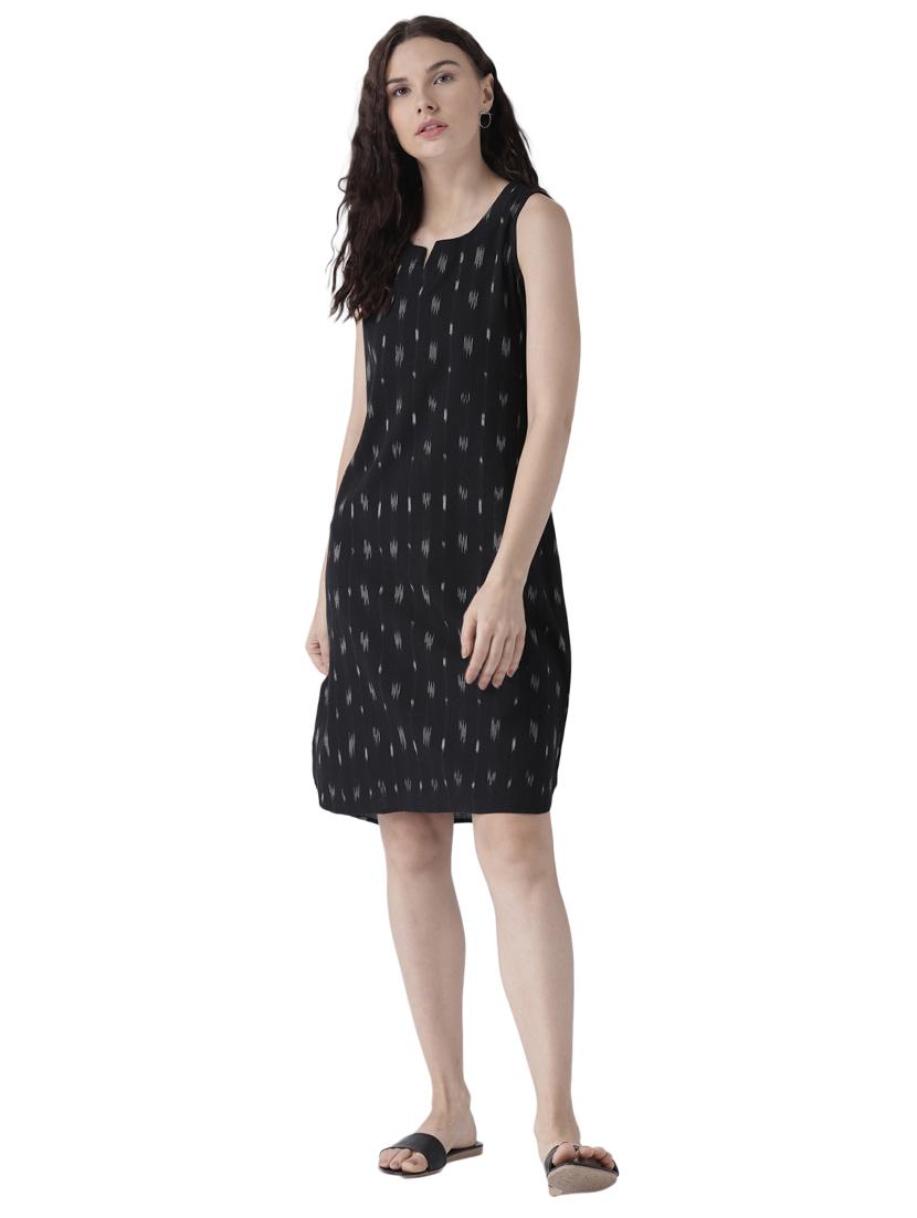 black cotton ikat a-line dress - 15281447 - Zoom Image - 1