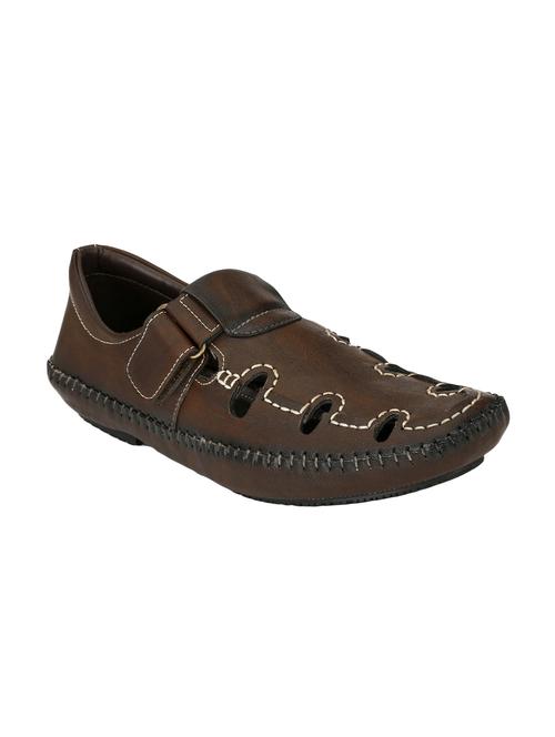 brown leatherette slip on sandal - 15283218 - Very Small Image - 1