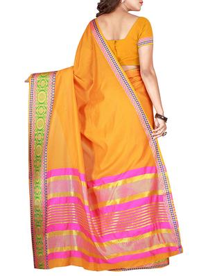 mustard cotton blend bordered saree with blouse - 15284017 - Standard Image - 2