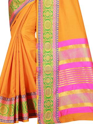 mustard cotton blend bordered saree with blouse - 15284017 - Standard Image - 3