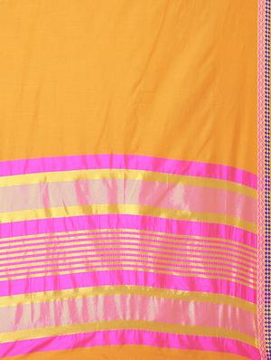 mustard cotton blend bordered saree with blouse - 15284017 - Standard Image - 5