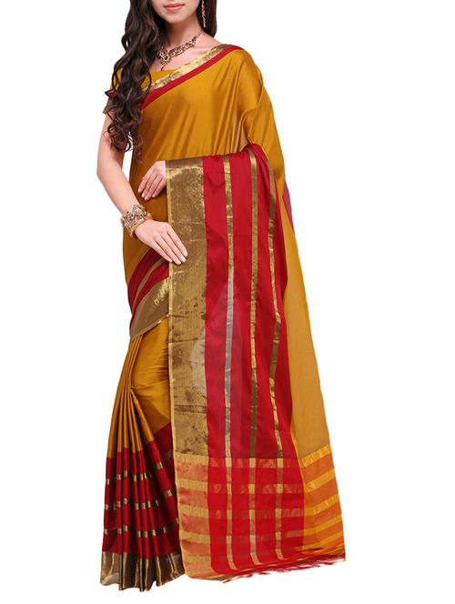 mustard cotton silk maheshwari saree with blouse - 15284036 - Standard Image - 1