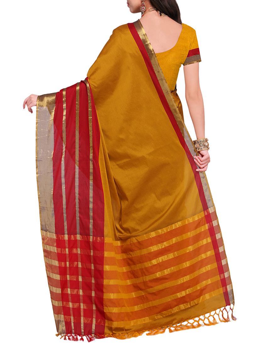 mustard cotton silk maheshwari saree with blouse - 15284036 - Zoom Image - 2