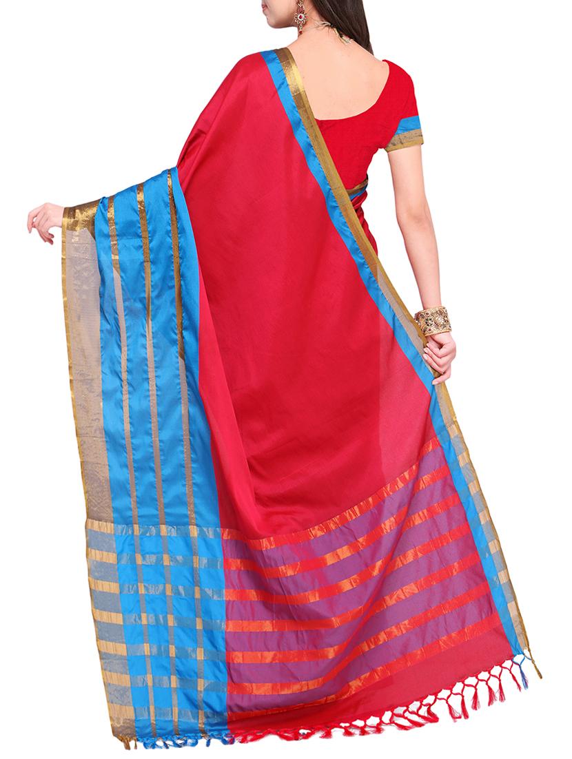 solid silk maheshwari saree with blouse - 15284040 - Zoom Image - 2