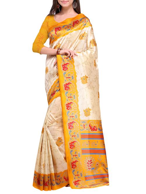 batik art silk beige saree with blouse - 15284106 - Very Small Image - 1