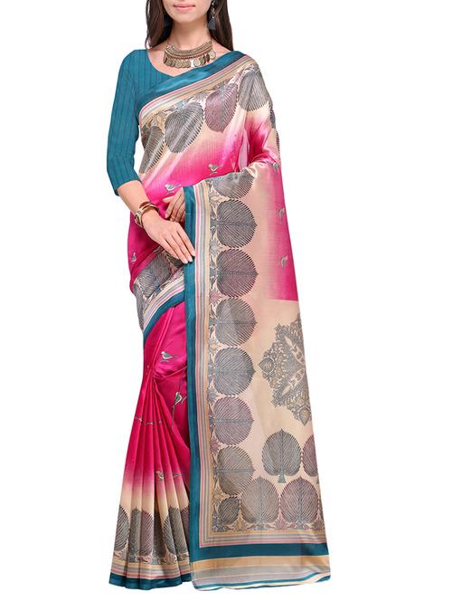 all over printed pink art silk saree with blouse - 15284117 - Standard Image - 1