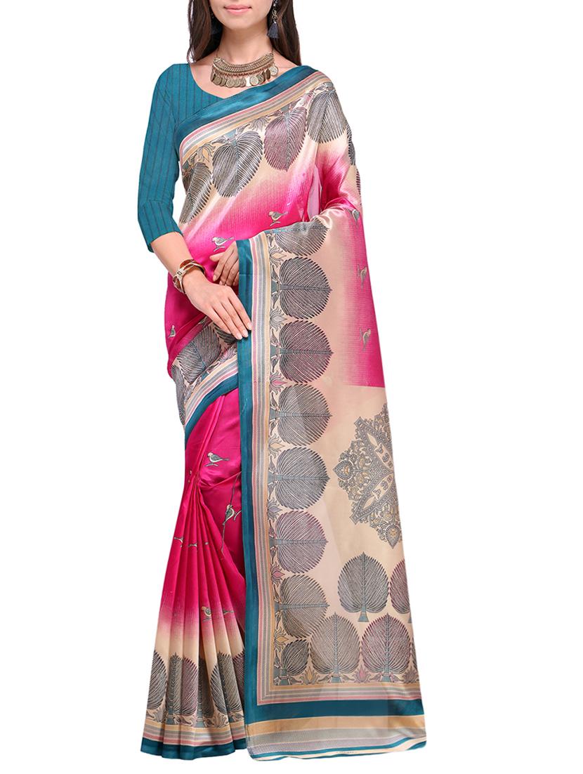 all over printed pink art silk saree with blouse - 15284117 - Zoom Image - 1