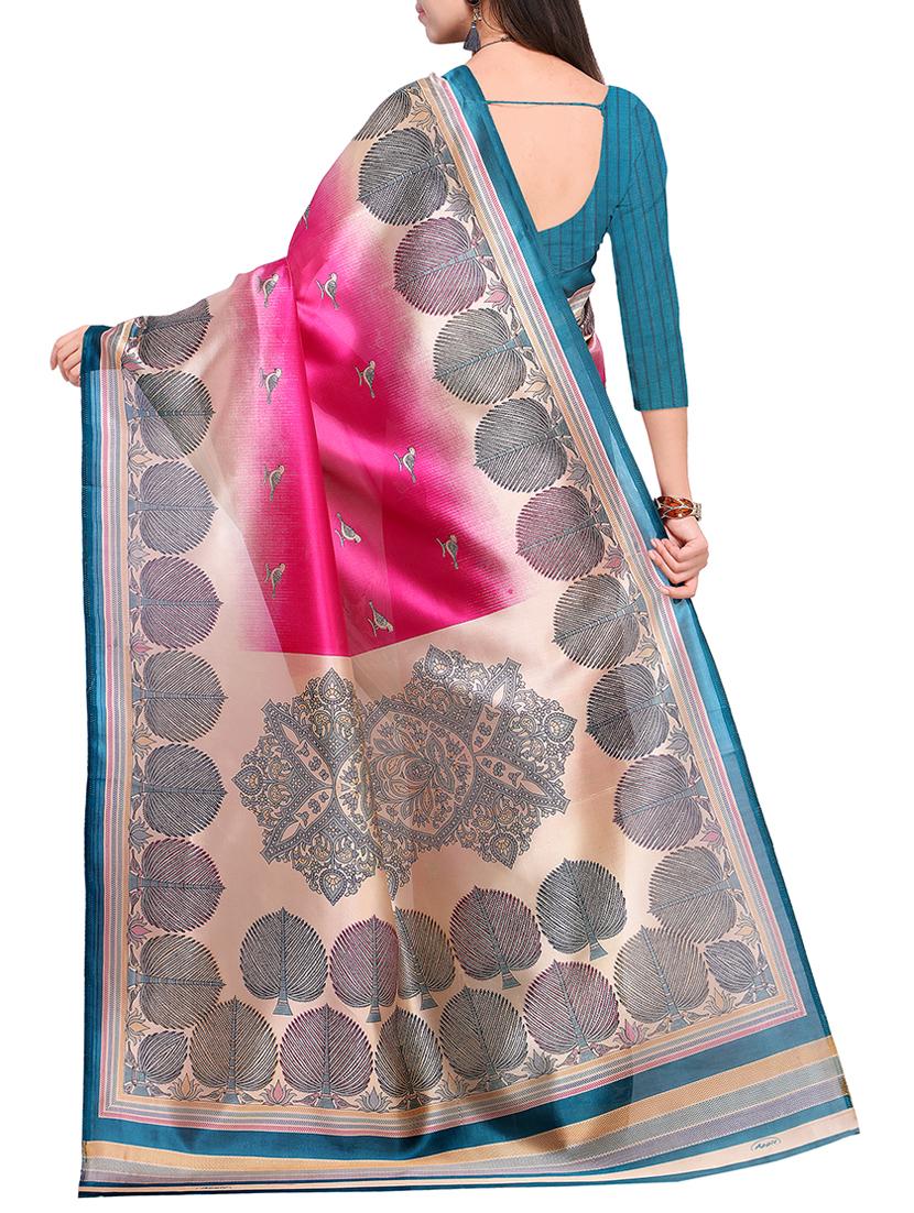 all over printed pink art silk saree with blouse - 15284117 - Zoom Image - 2