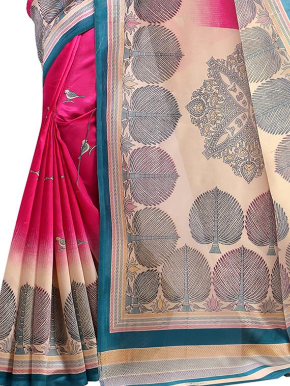 all over printed pink art silk saree with blouse - 15284117 - Zoom Image - 3