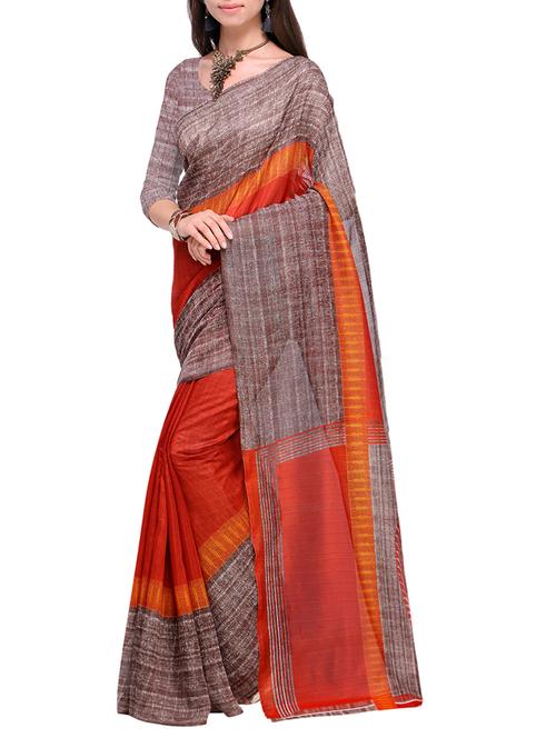 contrast border red bhagalpuri silk saree with blouse - 15284121 - Standard Image - 1