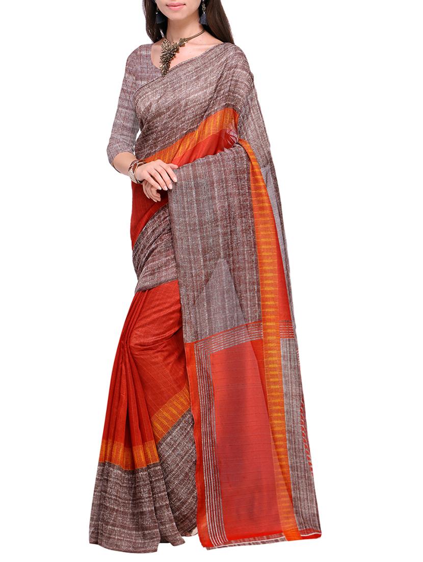 contrast border red bhagalpuri silk saree with blouse - 15284121 - Zoom Image - 1