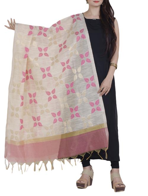 beige cotton blend banarasi dupatta - 15284682 - Standard Image - 1