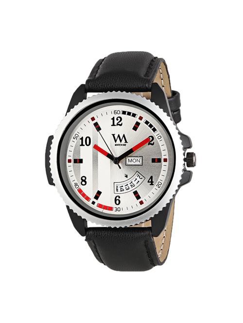 watch me day and date collection silver dial black leather strap watch for men and boys ddwm-028 - 15285530 - Standard Image - 1