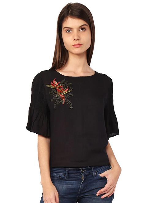 smocked sleeve embroidered top - 15286277 - Standard Image - 1