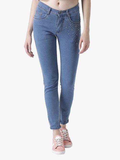 blue denim embellished jeans - 15286572 - Standard Image - 1