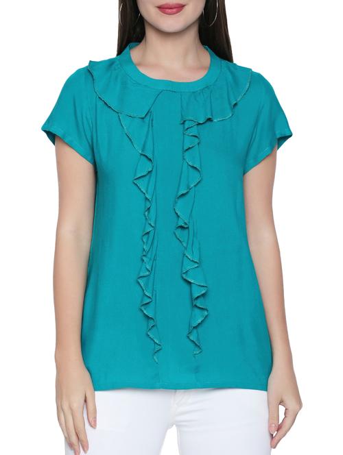 blue solid viscose ruffle top - 15287060 - Standard Image - 1