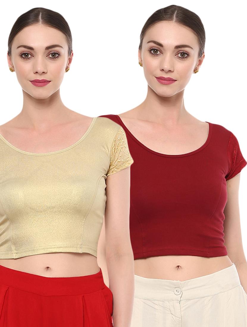 multi colored cotton lycra combos blouse - 15287774 - Zoom Image - 1