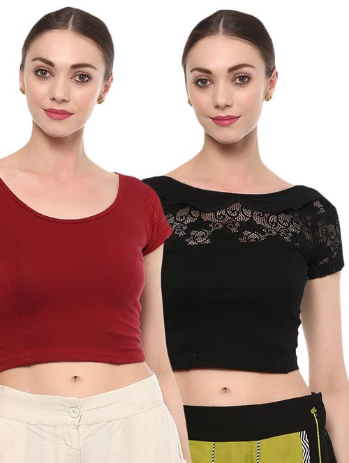 multi colored cotton lycra combos blouse - 15287784 - Standard Image - 1