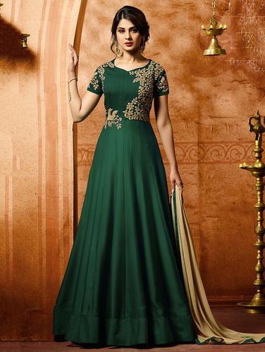 Embroidered semi-stitched anarkali suit - 15288236 - Very Small Image - 1