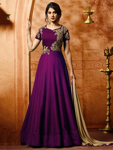Embroidered semi-stitched anarkali suit - 15288240 - Very Small Image - 1