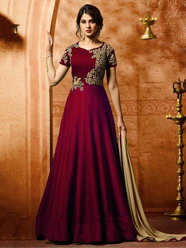 Embroidered semi-stitched anarkali suit - 15288241 - Very Small Image - 1