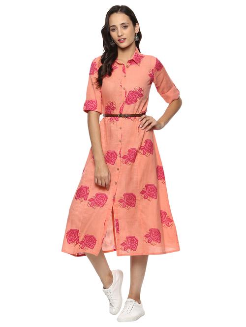 pink cotton aline kurta - 15288335 - Standard Image - 1