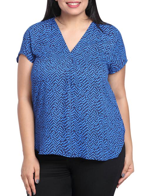 printed v neck pleated back top - 15288374 - Standard Image - 1