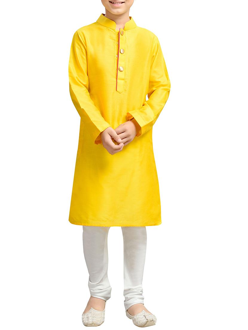 yellow cotton blend kurta set - 15288500 - Zoom Image - 1