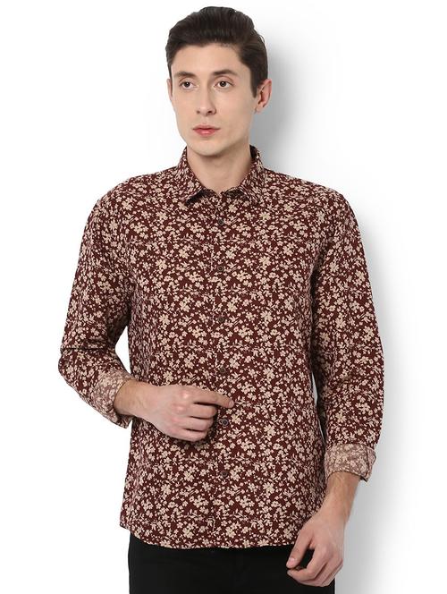 maroon cotton linen casual shirt - 15289129 - Standard Image - 1