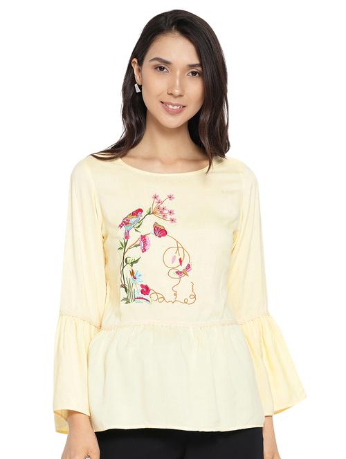 bell sleeved embroidered flared top - 15289238 - Standard Image - 1