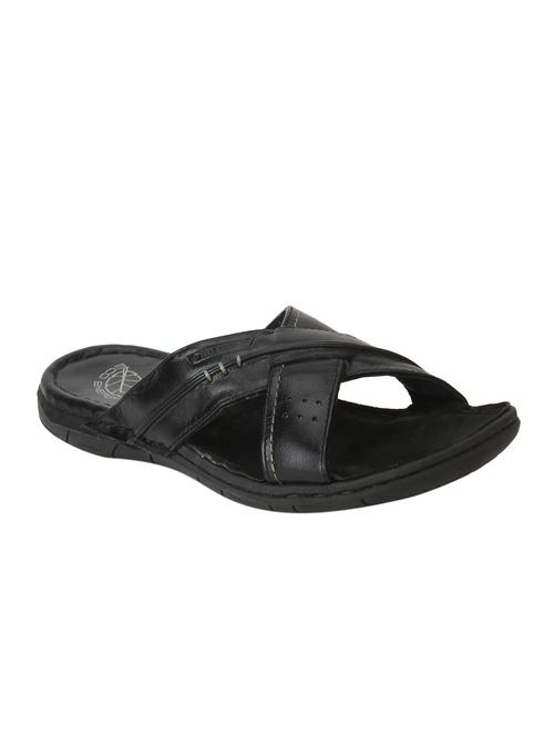 red chief black leather slip on slippers - 15289418 - Standard Image - 1