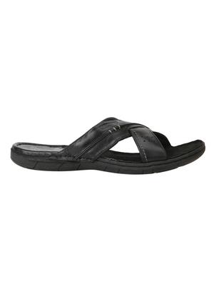 red chief black leather slip on slippers - 15289418 - Standard Image - 2