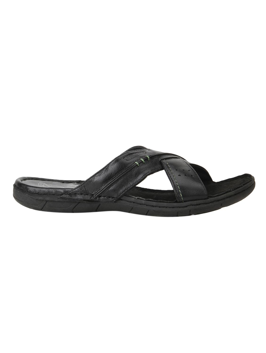red chief black leather slip on slippers - 15289418 - Zoom Image - 2