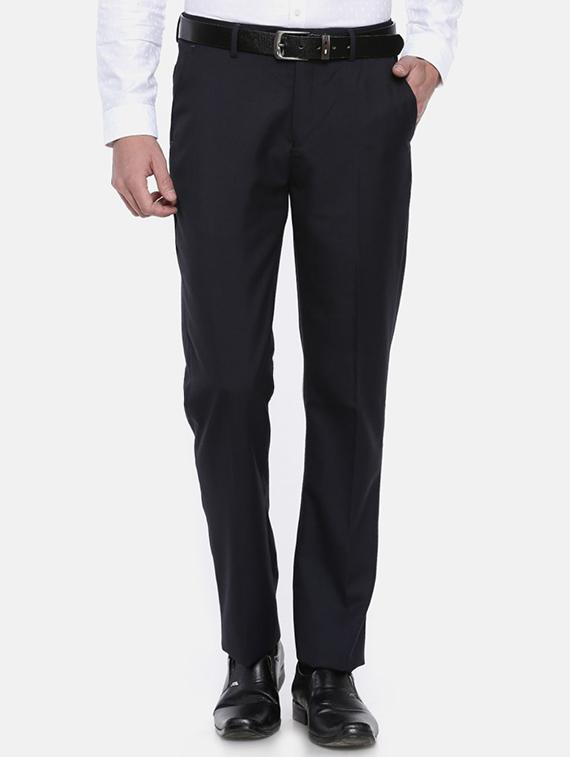 dark blue viscose flat front formal trouser - 15290566 - Zoom Image - 1
