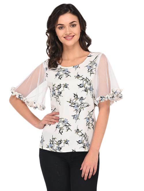 white floral crepe top - 15290652 - Standard Image - 1