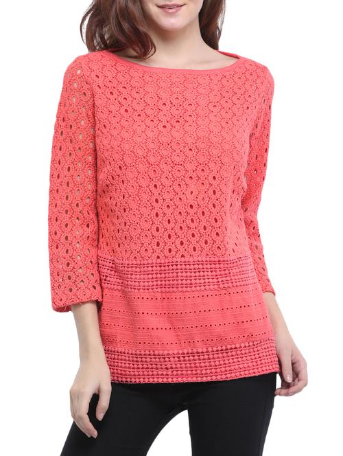 red cotton crochet top - 15290887 - Standard Image - 1