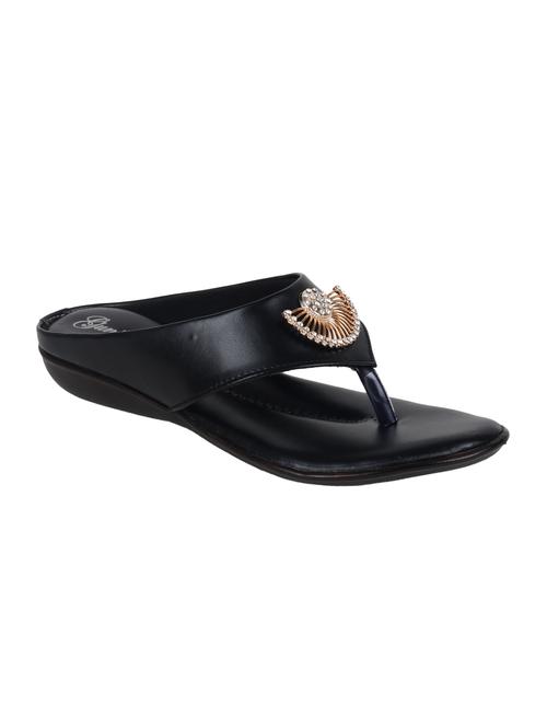 black faux leather flip flops - 15291195 - Standard Image - 1