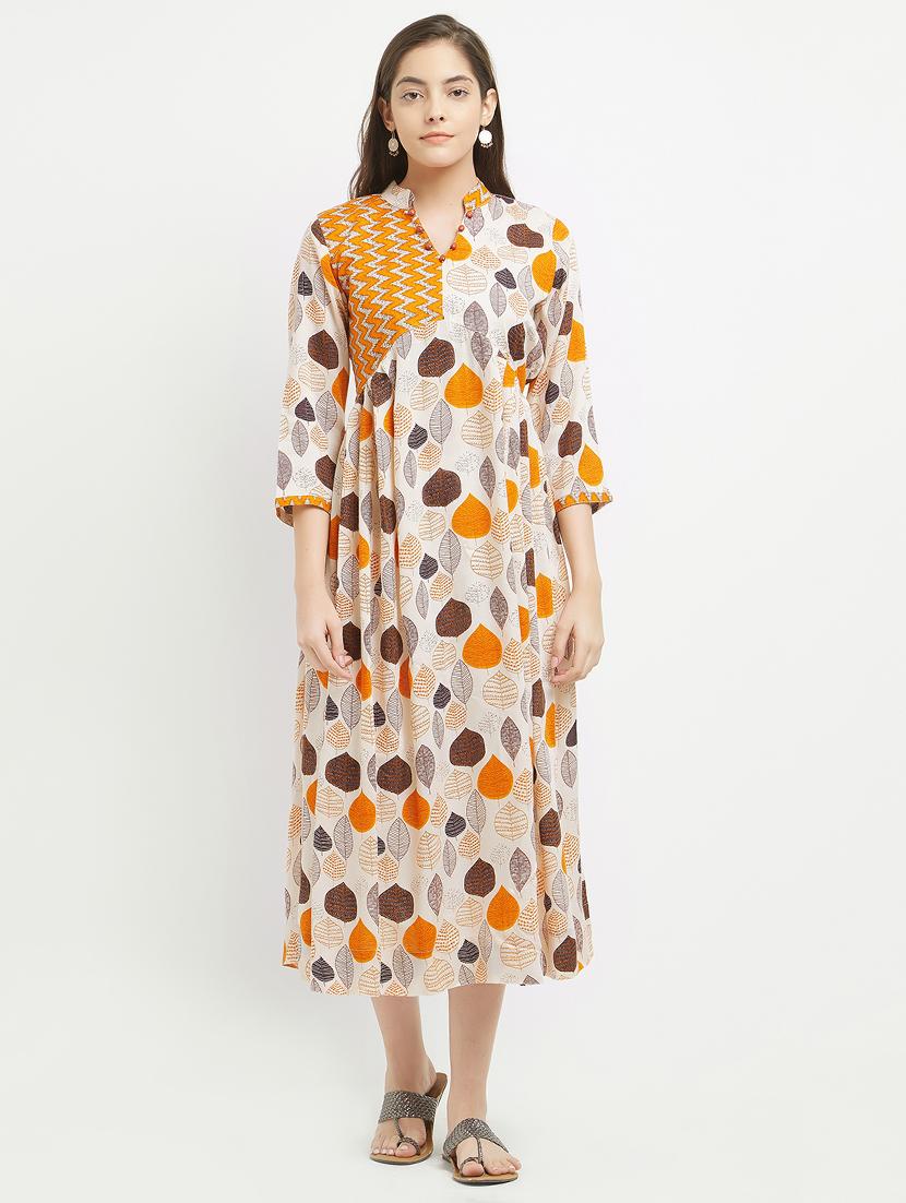 beige rayon fusion kurta - 15291967 - Zoom Image - 1