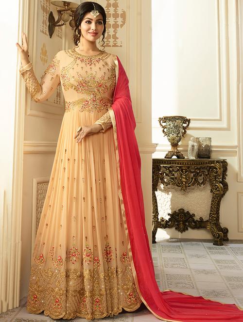 embroidered semi-stitched flared suit - 15292179 - Standard Image - 1