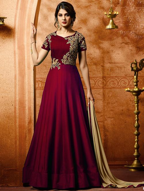 embroidered semi-stitched anarkali suit - 15292195 - Very Small Image - 1
