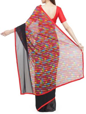 red georgette printed saree with blouse - 15292290 - Standard Image - 2