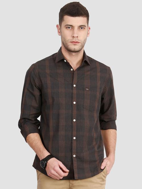 brown checkered casual shirt - 15292722 - Standard Image - 1