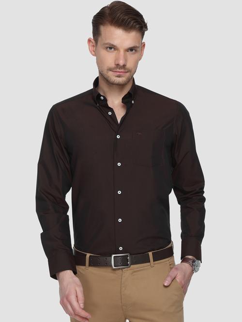 brown solid formal shirt - 15292748 - Standard Image - 1