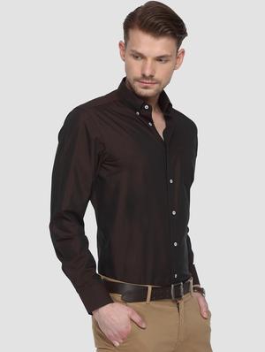 brown solid formal shirt - 15292748 - Standard Image - 2