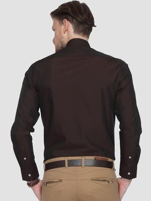 brown solid formal shirt - 15292748 - Standard Image - 3