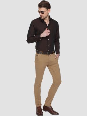 brown solid formal shirt - 15292748 - Standard Image - 4