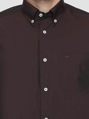 brown solid formal shirt - 15292748 - Standard Image - 5