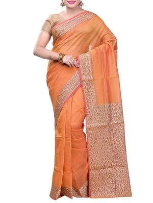Contrast bordered saree with blouse - 15293191 - Standard Image - 1